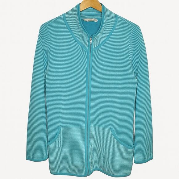 Soft Surroundings Jacket Womens Sz Large Full Zip Striped Leisure Blue Sky Knit - Picture 2 of 9